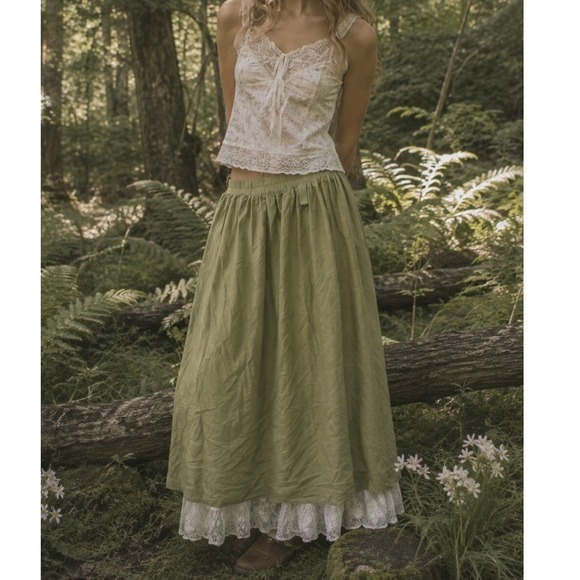 Scarlet Darkness Dresses & Skirts - Scarlet Darkness Maxi Skirt Lace Trim Petticoat Medium Green Prairie Goth Fairy